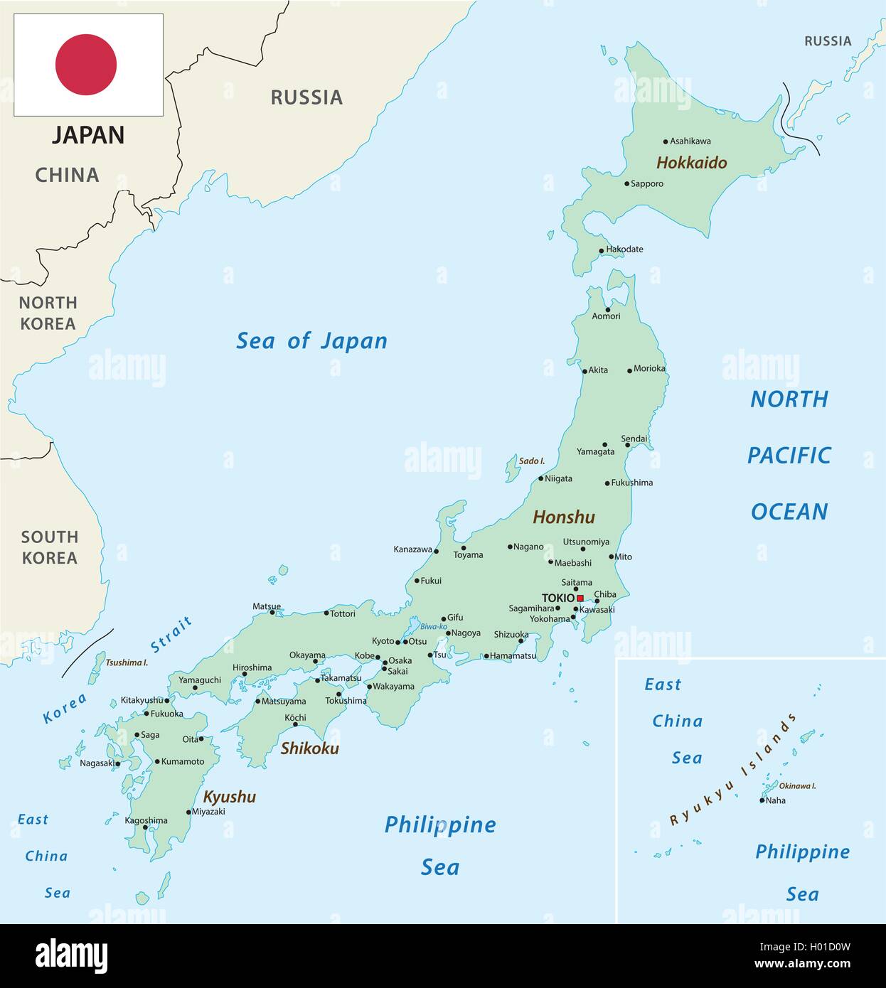 Japan map with flag Stock Vector