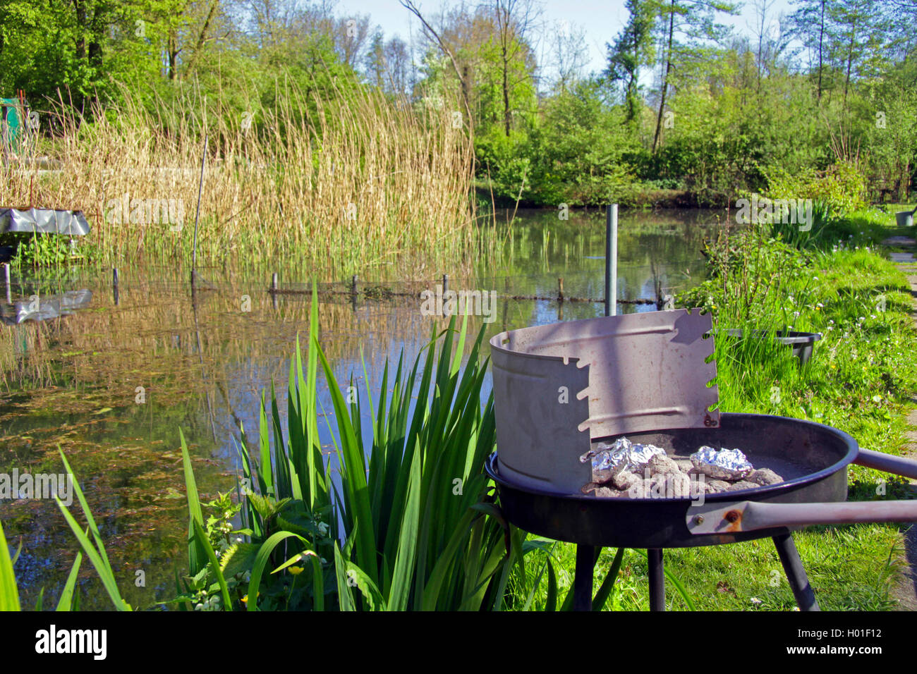 trout farm and charcoal grill, Germany Stock Photo
