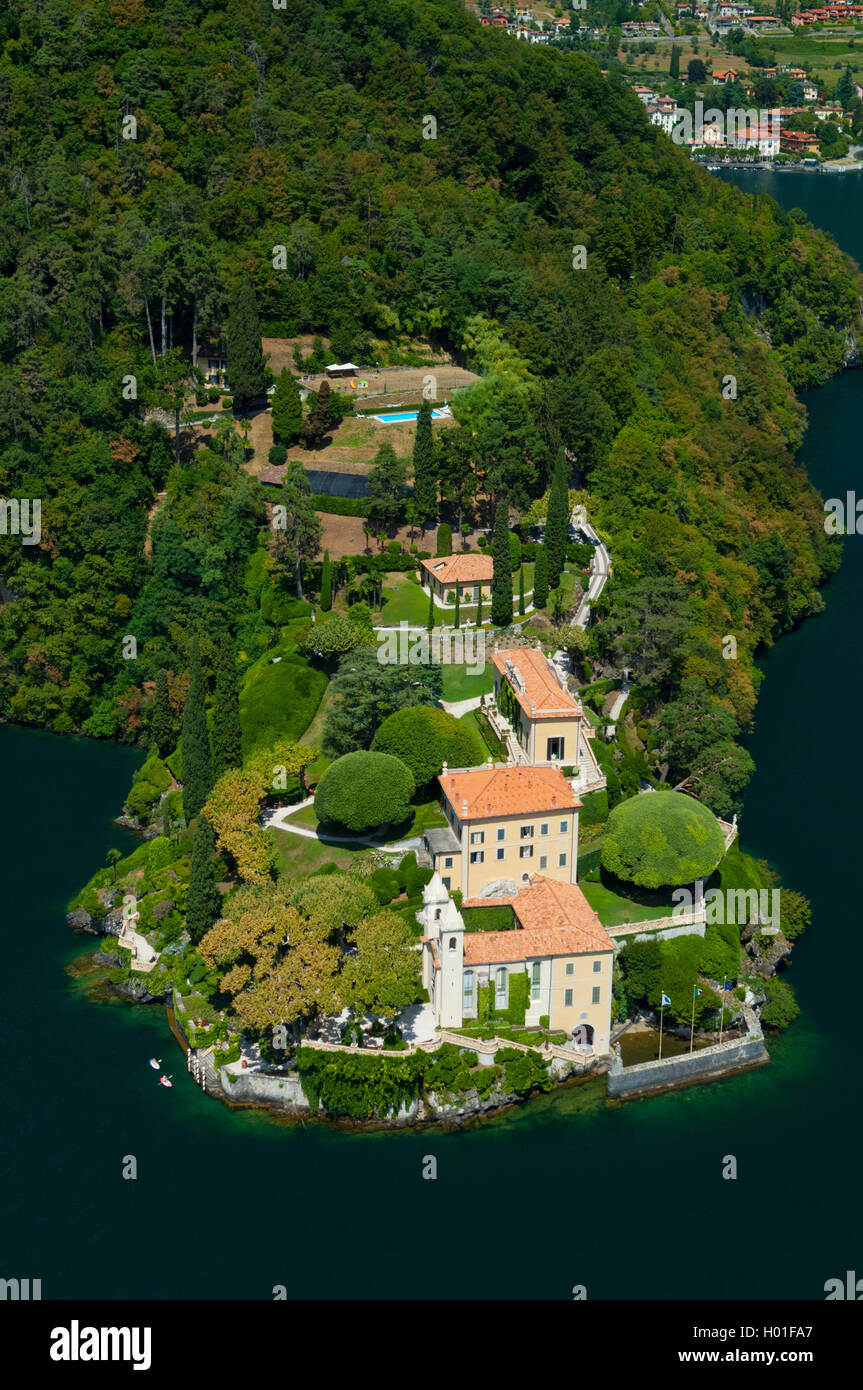 Italy, Lombardy, Como lake, Lenno, Balbianello villa (aerial view) Stock Photo