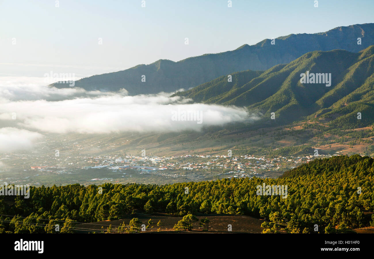 tradewind clouds over El Paso, view from Montana Quemada, Canary Islands, La Palma Stock Photo