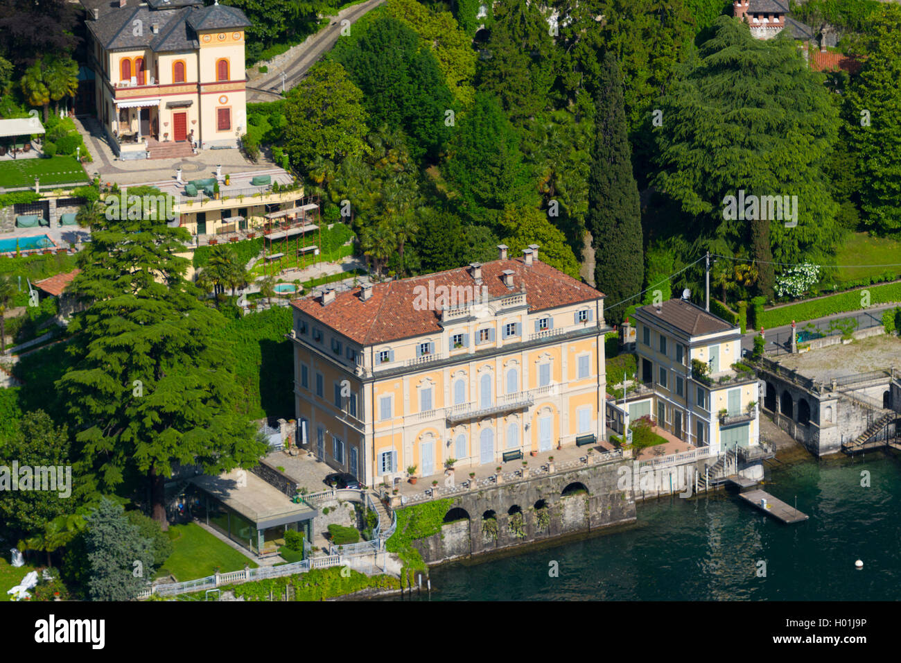Italy, Lombardy, Como lake, old villas (aerial view Stock Photo - Alamy, image size:1300x956