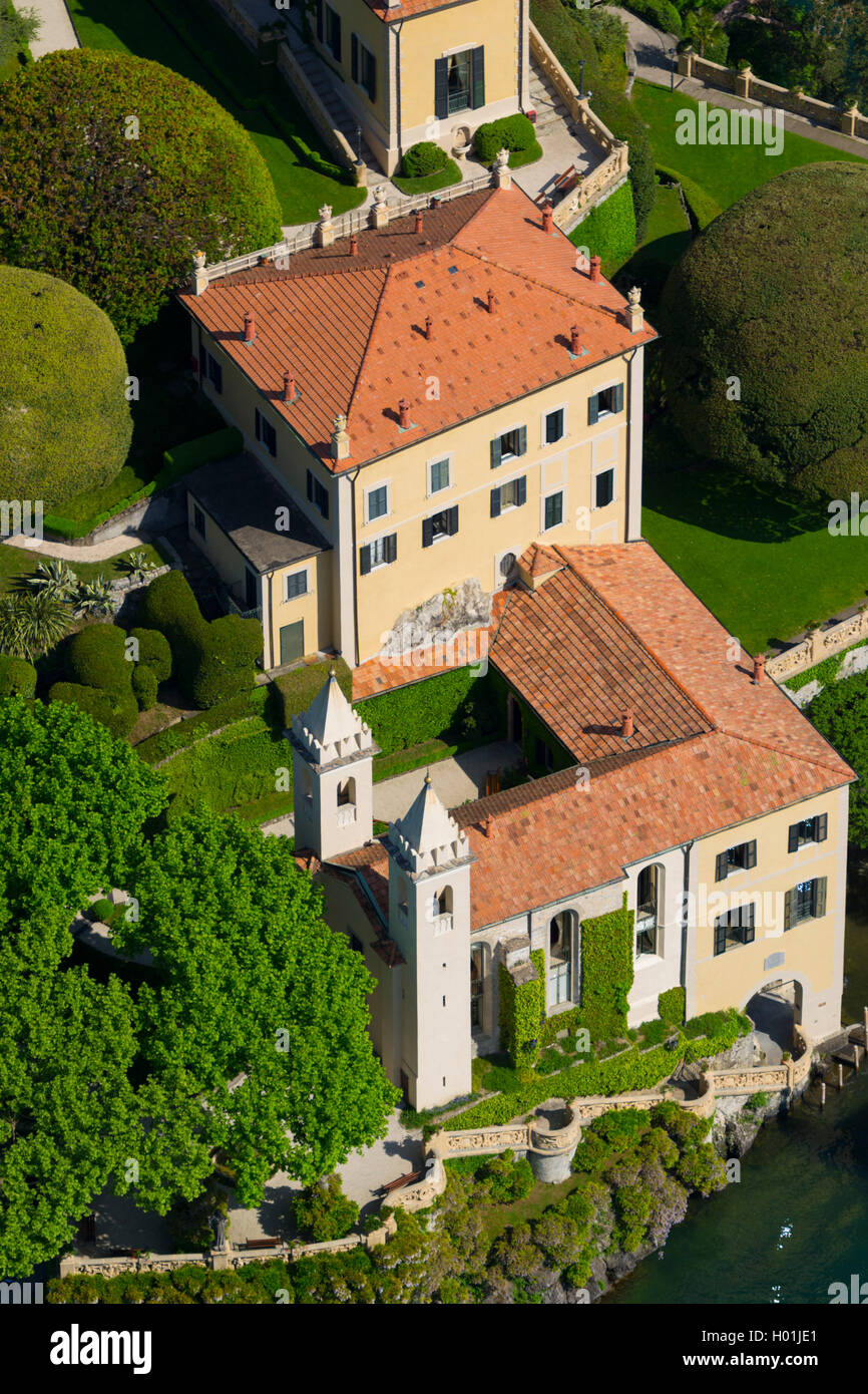 Italy, Lombardy, Como lake, Lenno, Balbianello villa (aerial view) Stock Photo