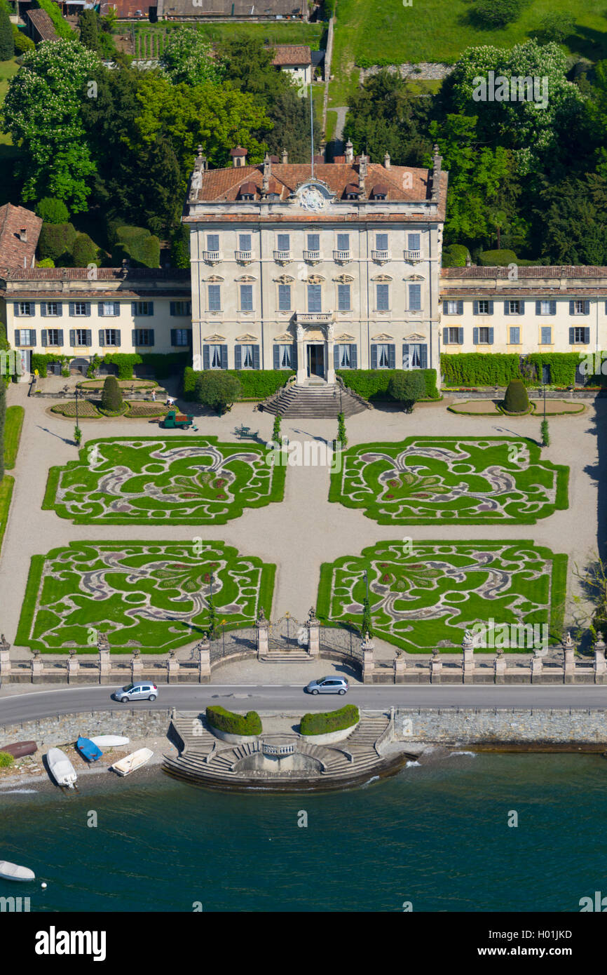 Italy, Lombardy, Como lake, Tremezzo, villa La Quiete (aerial view) Stock Photo