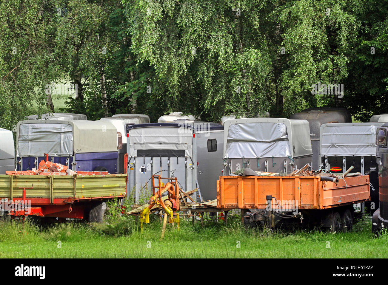trailers and horse trailers, Germany, North Rhine-Westphalia Stock Photo