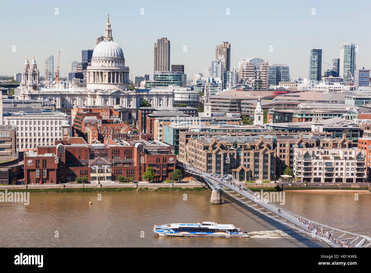 England, London, Aerial View of St Paul's Cathedral and River Thames Stock Photo