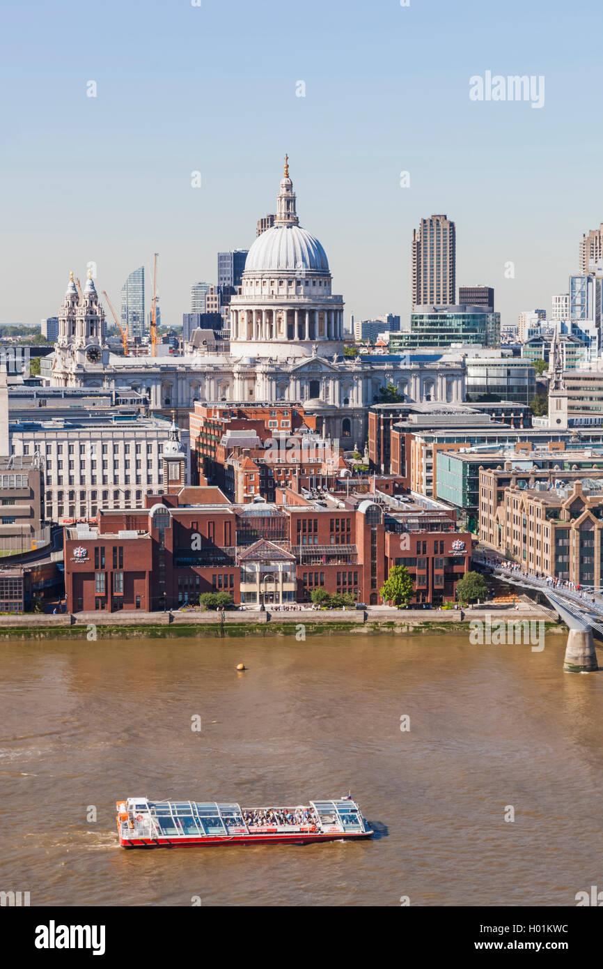 England, London, Aerial View of St Paul's Cathedral and River Thames Stock Photo