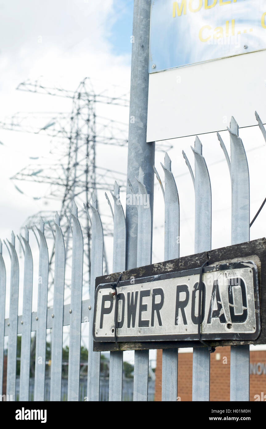 Electricity pylon on Power Road,Wirral Stock Photo - Alamy