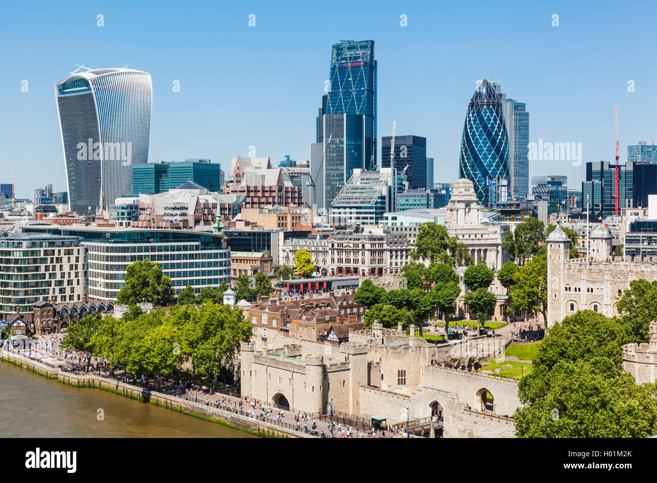 England, London, City Skyline and Thames River from Tower Bridge Stock Photo