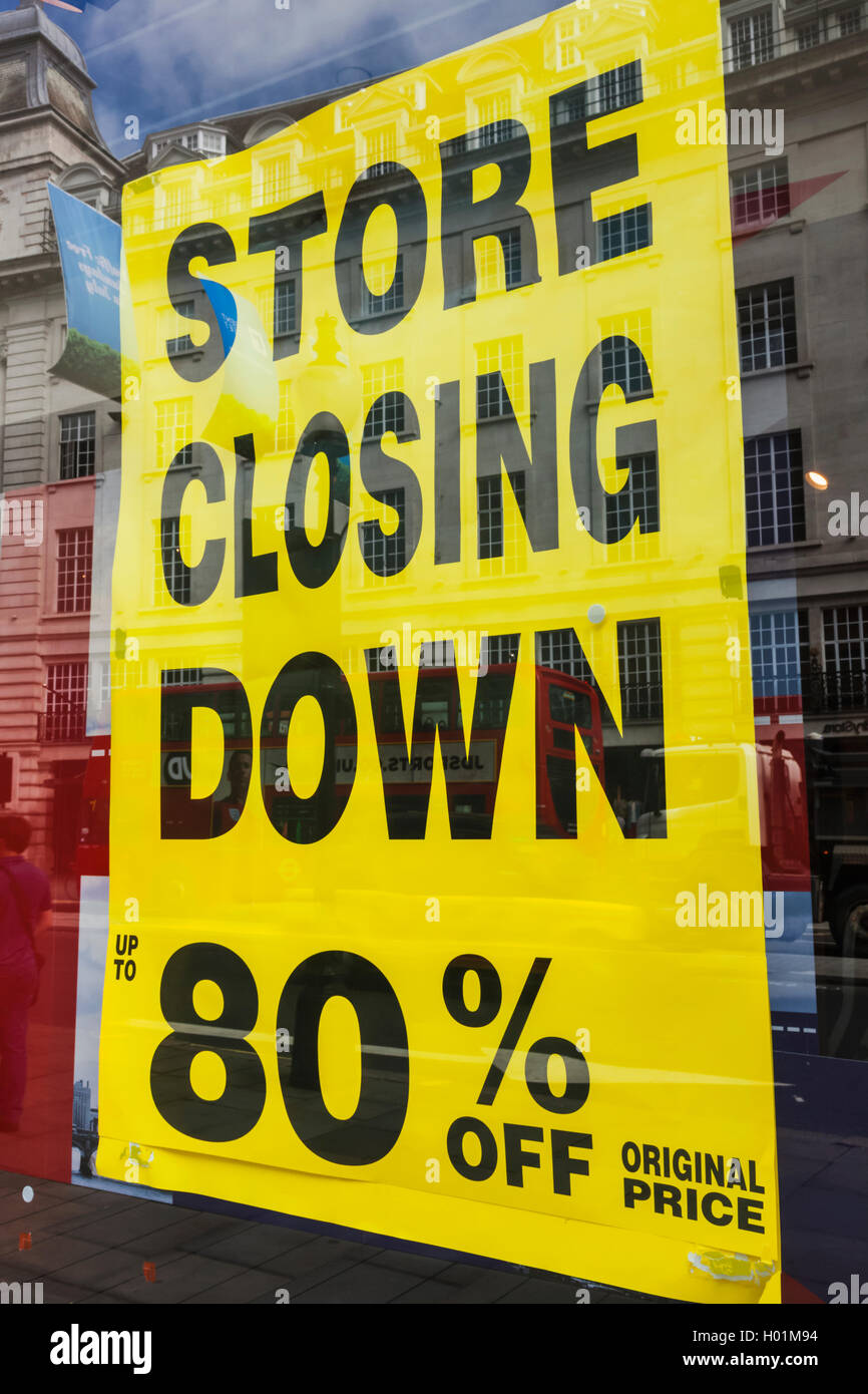 England, London, Regent Street, Store Closing Down Sign Stock Photo