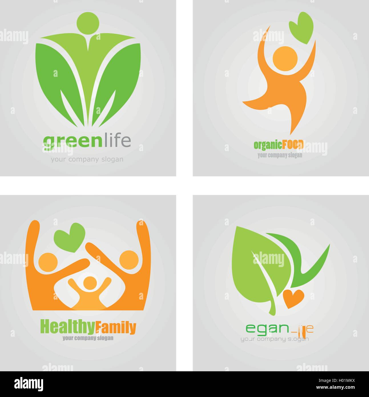 Logos Set Vegetarian Vegan Organic Food Diet Healthy Family Stock