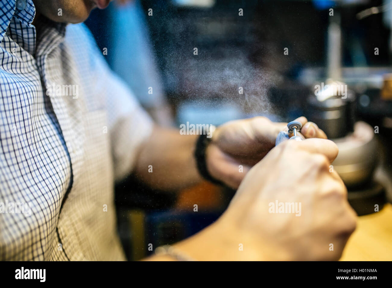Inhaling dust particles flying around during work may be dangerous Stock Photo Alamy