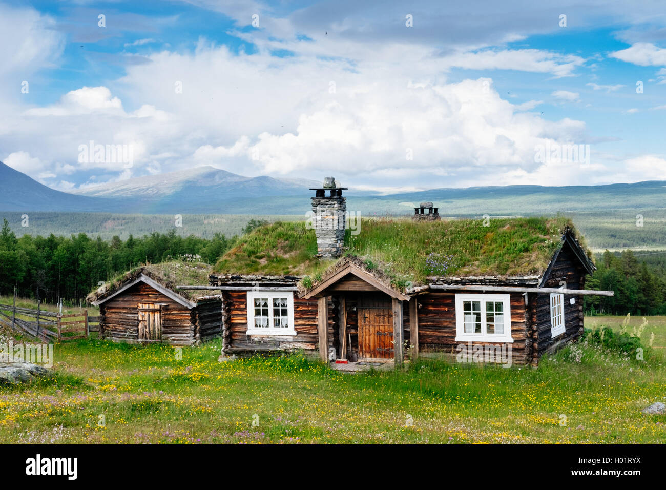 Traditional Norwegian houses in Oppland province between Randsverk and