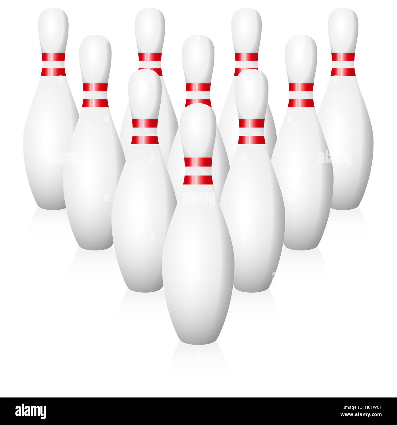 Bowling pins - starting position - illustration on white background. Stock Photo