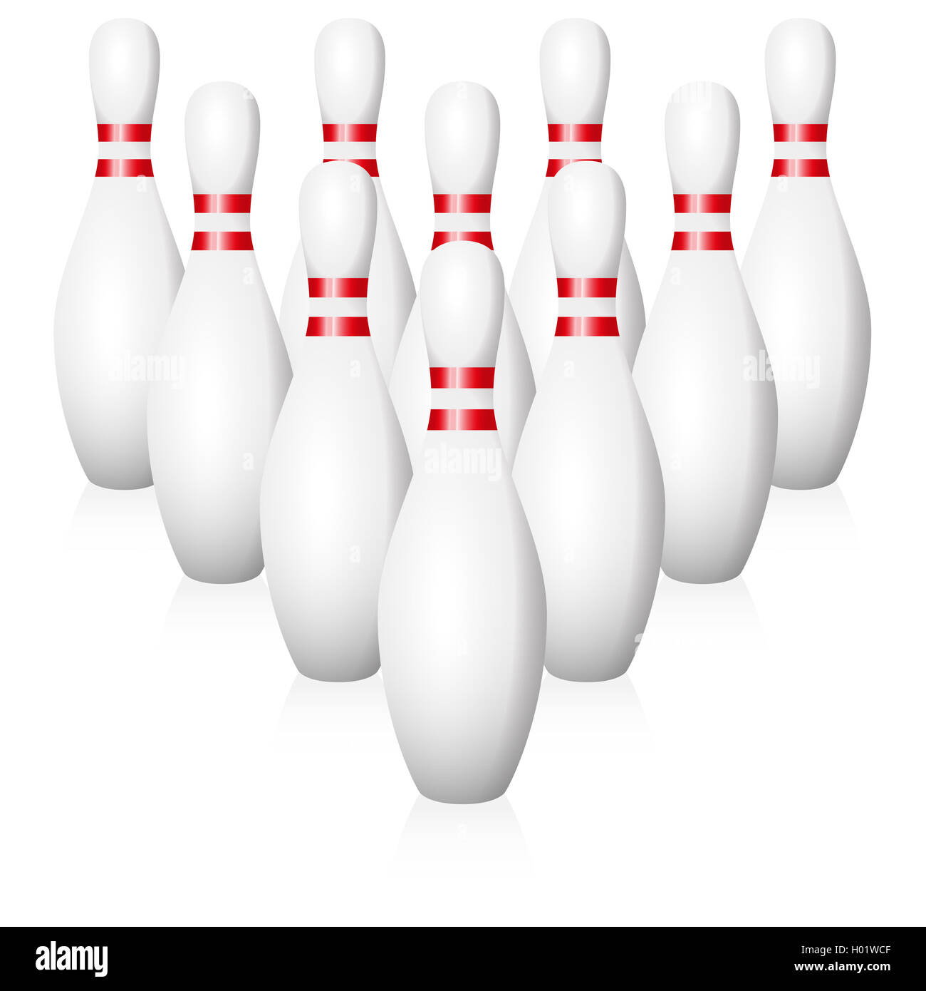 Bowling pins starting position illustration on white background