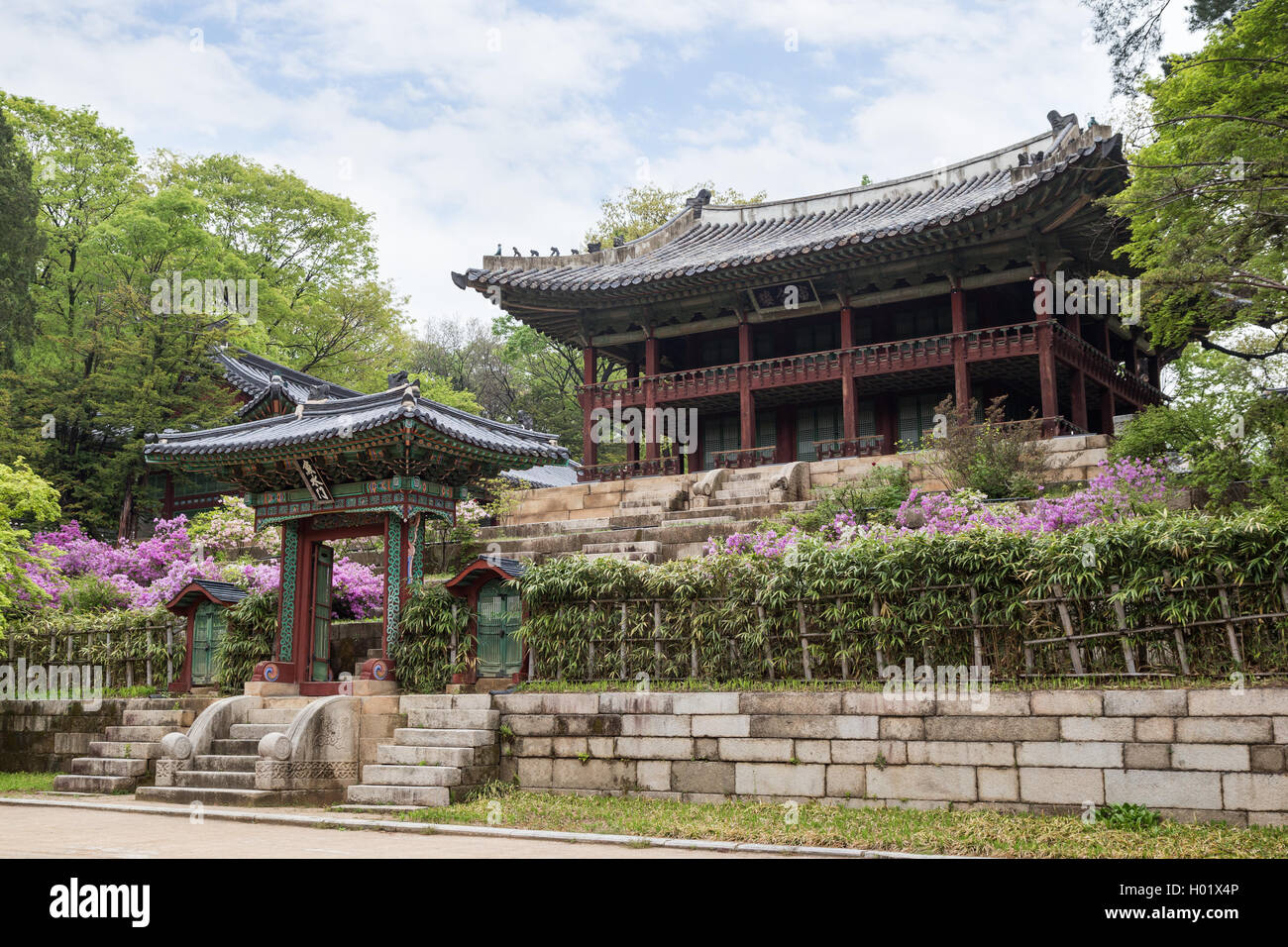 View of Juhamnu Pavilion at Huwon (Secret Garden) at the Changdeokgung Palace in Seoul, South Korea. Stock Photo