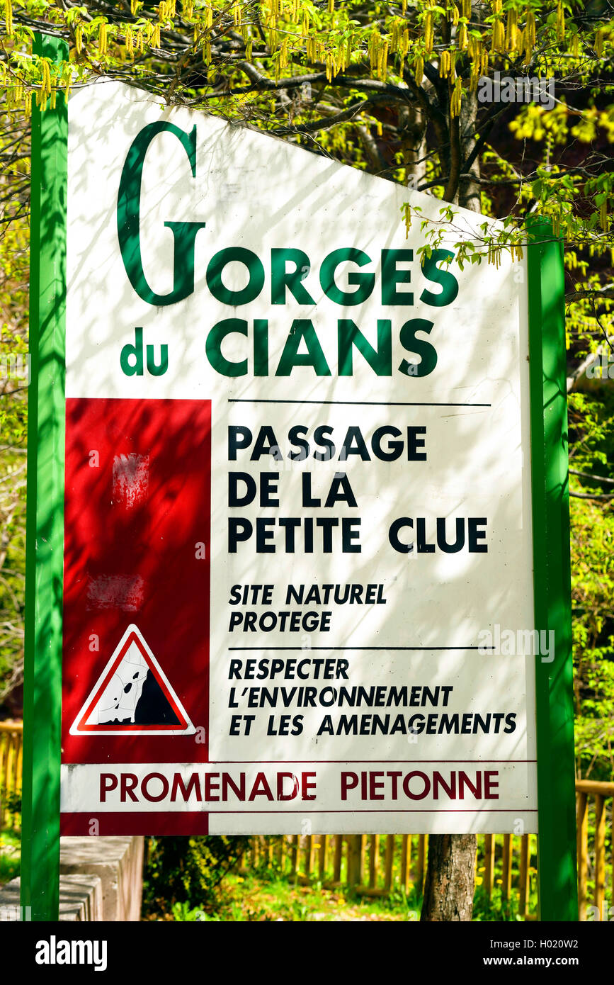 sign for Gorges du Cians, France, Alpes-Maritimes Stock Photo