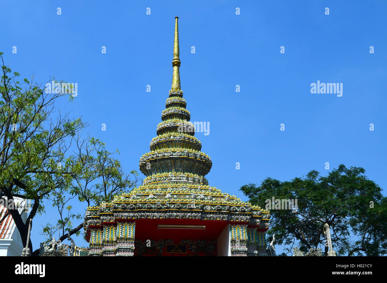 part of a temple building in bangkok, thailand with blue sky Stock ...