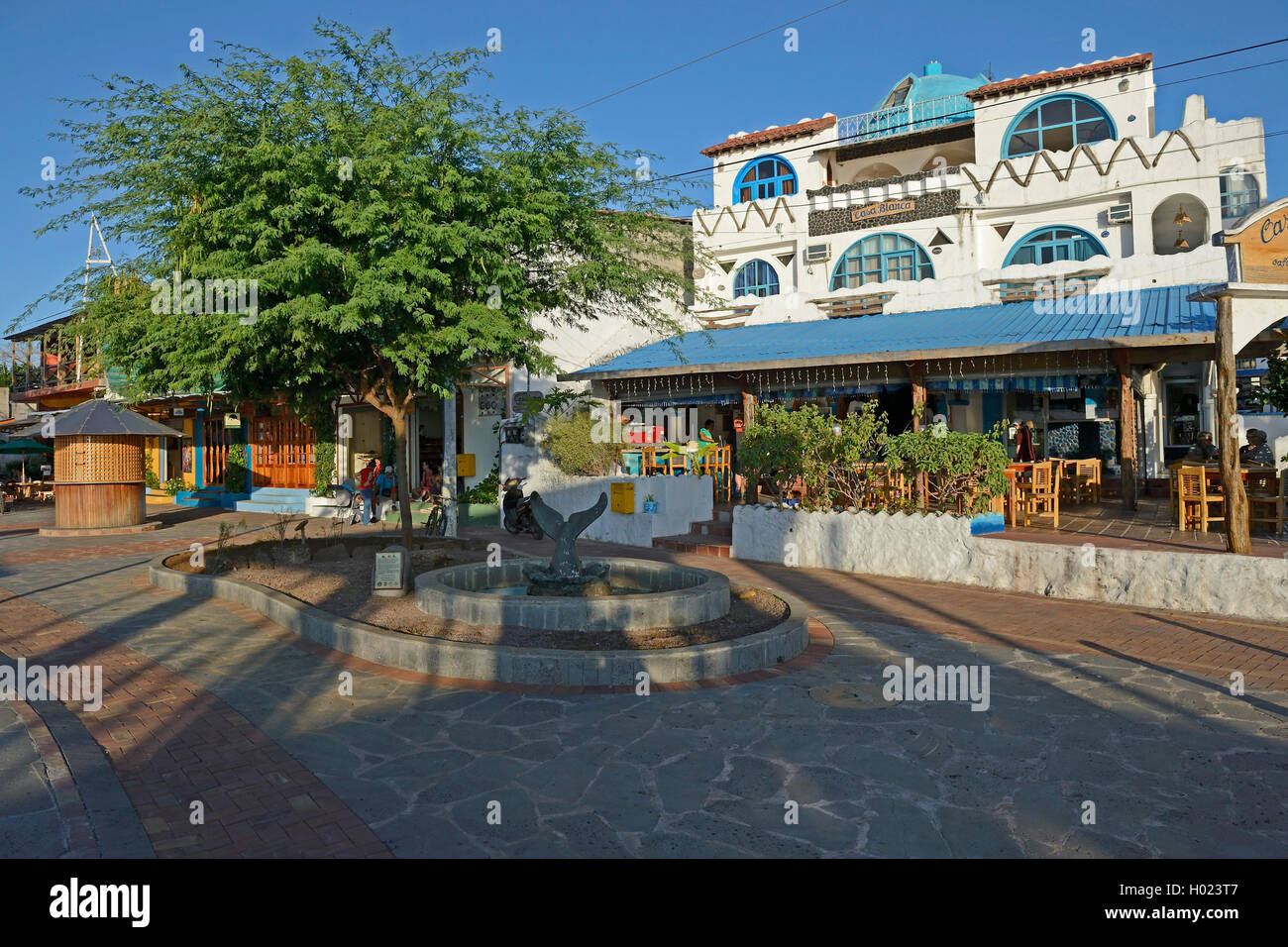 shops and restaurants in Puerto Baquerizo Moreno, Ecuador, Galapagos Islands, San Cristobal Stock Photo