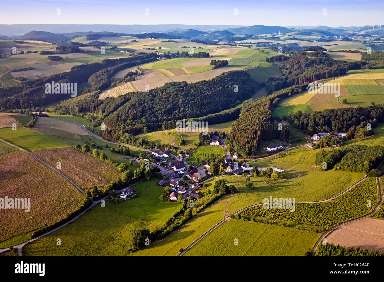 aerial view of Eslohe, district Bueemke, Germany, North Rhine-Westphalia, Sauerland, Eslohe Stock Photo