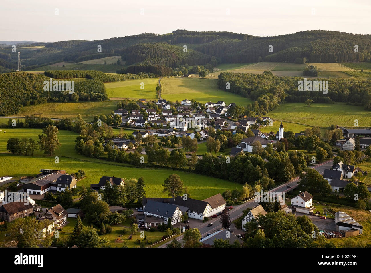 aerial view of Eslohe, district Bremke, Germany, North Rhine-Westphalia, Sauerland, Eslohe Stock Photo