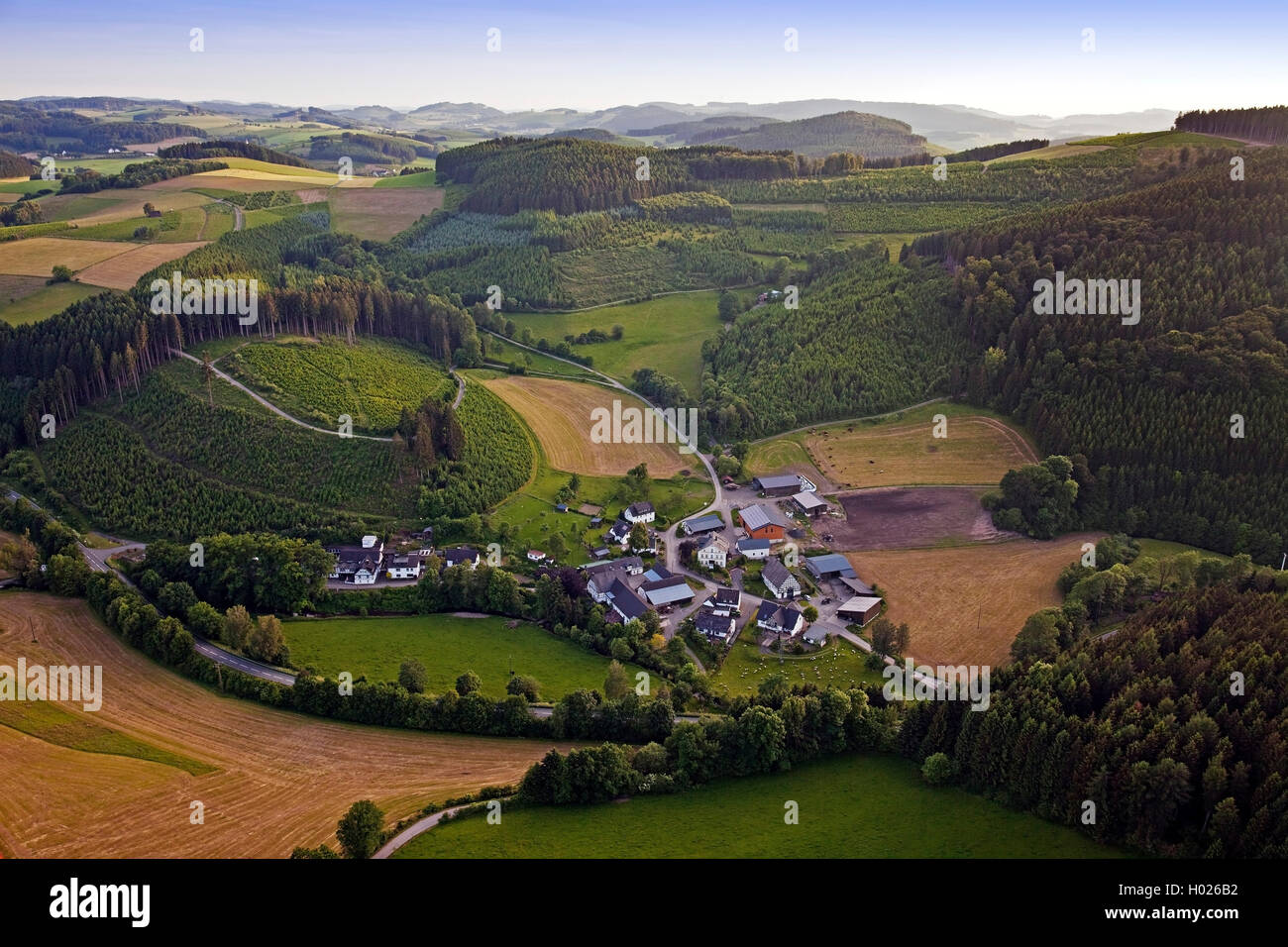 aerial view of Lochtrup, Germany, North Rhine-Westphalia, Sauerland, Eslohe Stock Photo