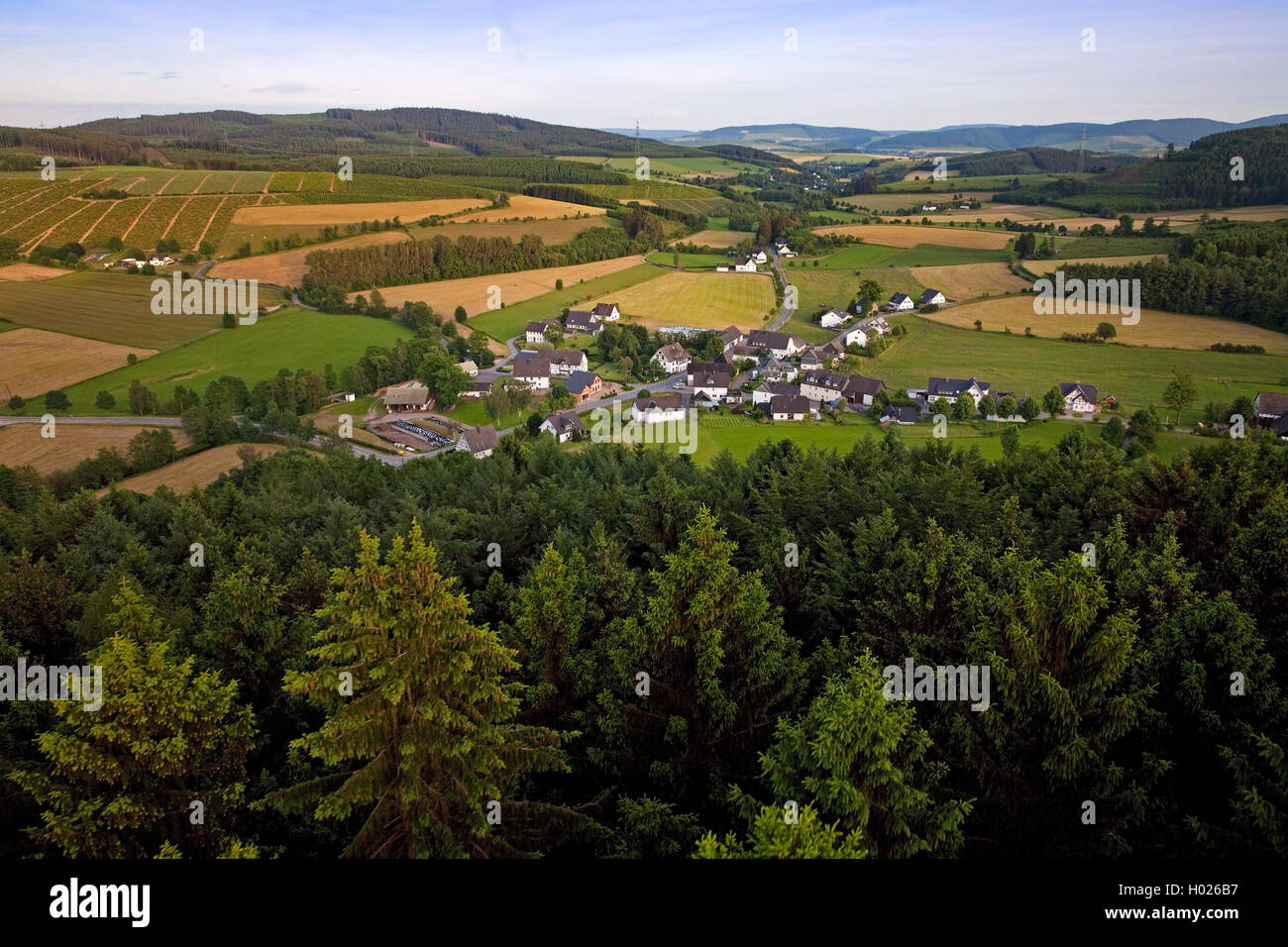 aerial view of Menkhausen, Germany, North Rhine-Westphalia, Sauerland, Schmallenberg Stock Photo