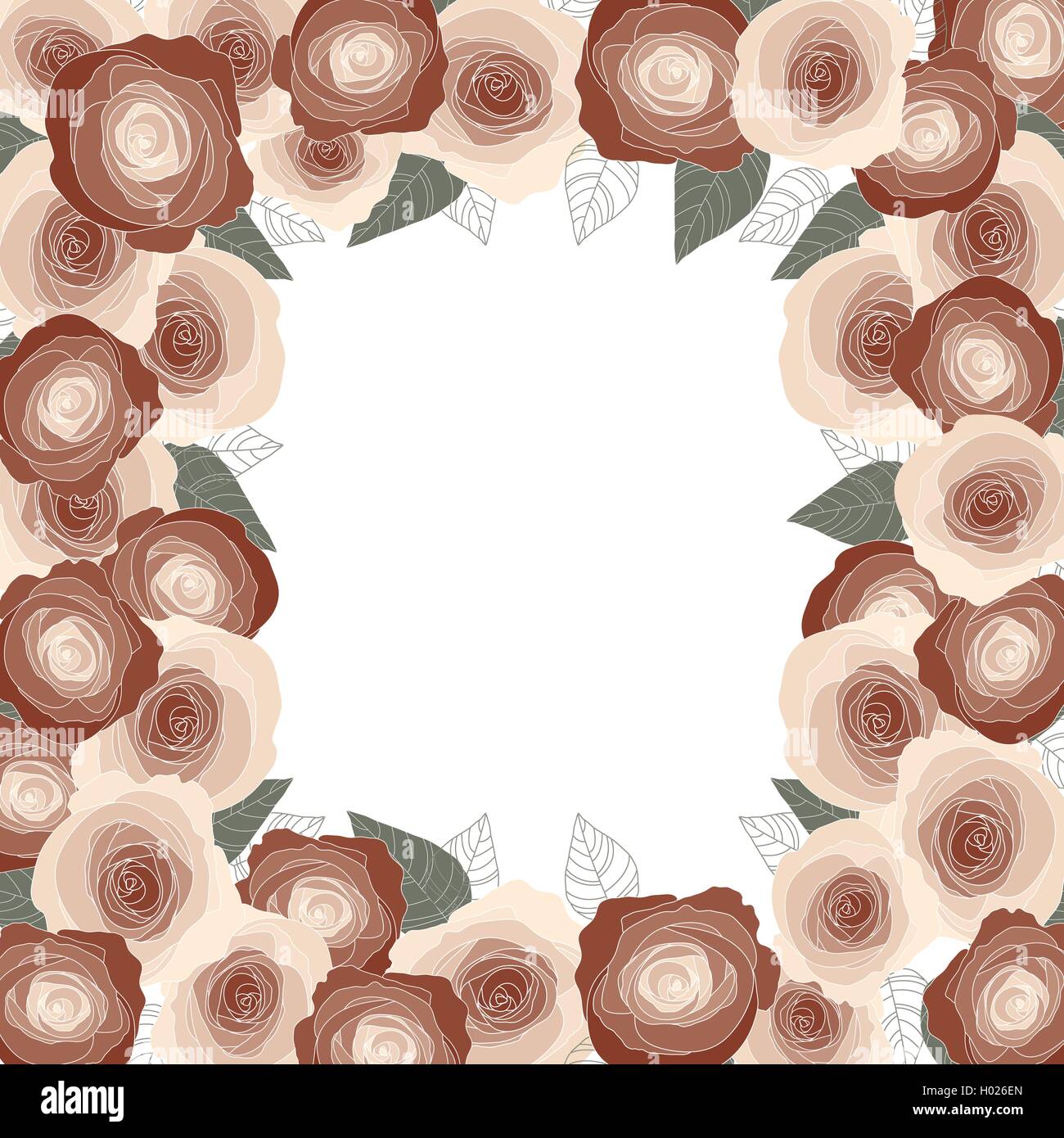 Rose frame for a postcard, cut square form Stock Vector