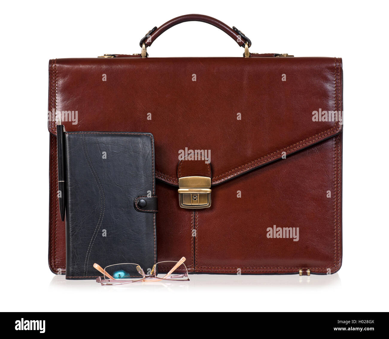Brown briefcase with accessories Stock Photo