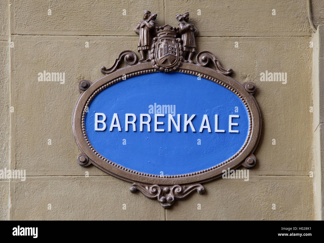 Street sign Barrencalle Siete Calles Seven Streets in the old town Casco Viejo of Bilbao Basque Country Spain Europe Stock Photo