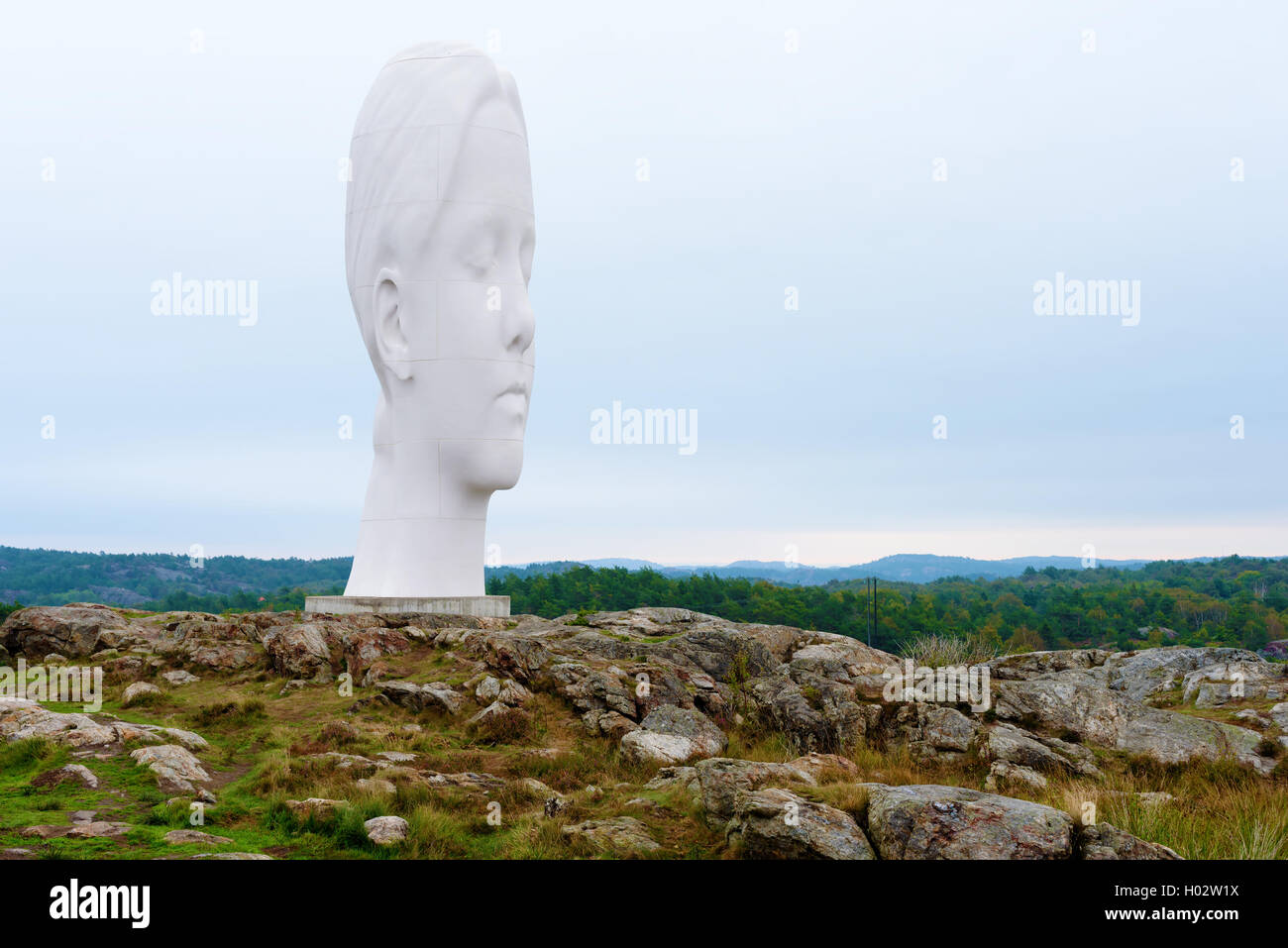 Pilane, Sweden - September 9, 2016: Environmental documentary of the public nature and surroundings near the white marble female Stock Photo