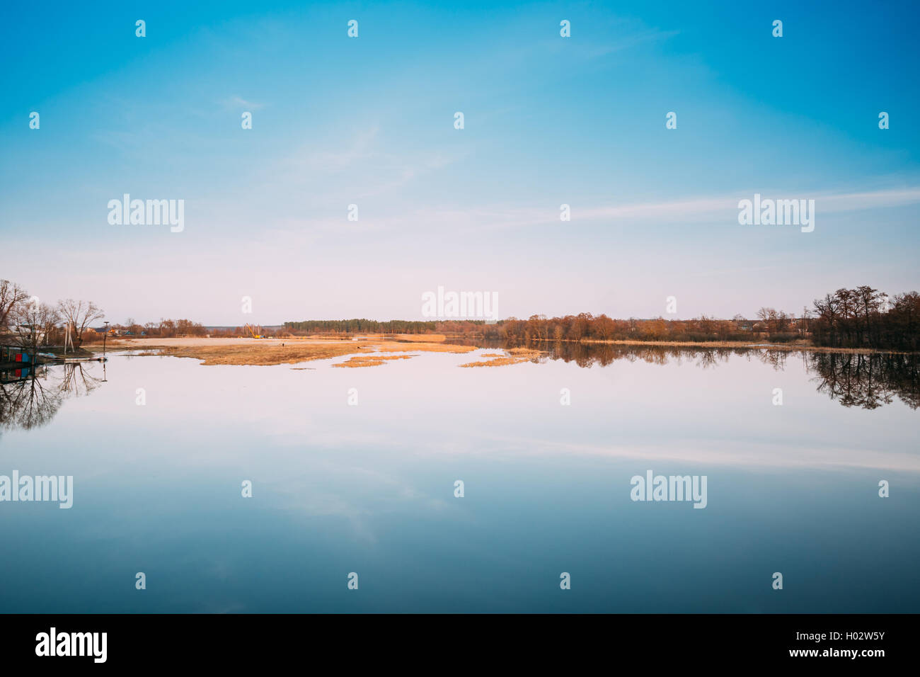 Water Surface Of Lake Pond River At Autumn Season. Nature Background ...