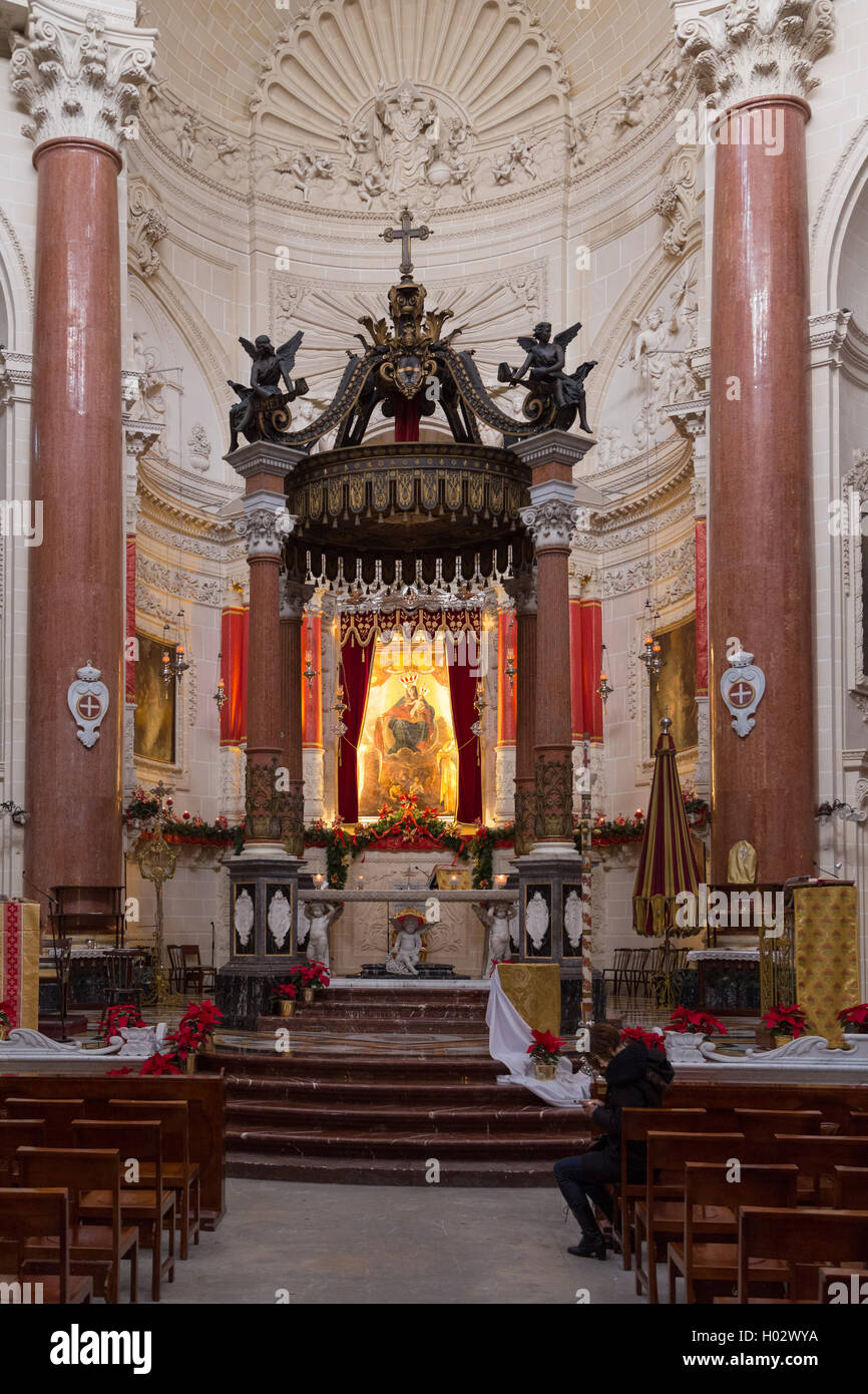 MELLIEHA, MALTA - JANUARY 10, 2015: Interior of Mellieha Parish Church dedicated to the Birth of Our Lady. Stock Photo