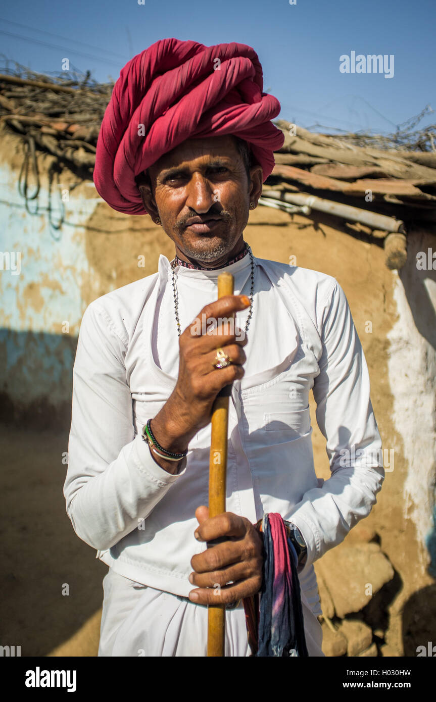 GODWAR REGION, INDIA - 13 FEBRUARY 2015: Rabari tribesman stands in ...