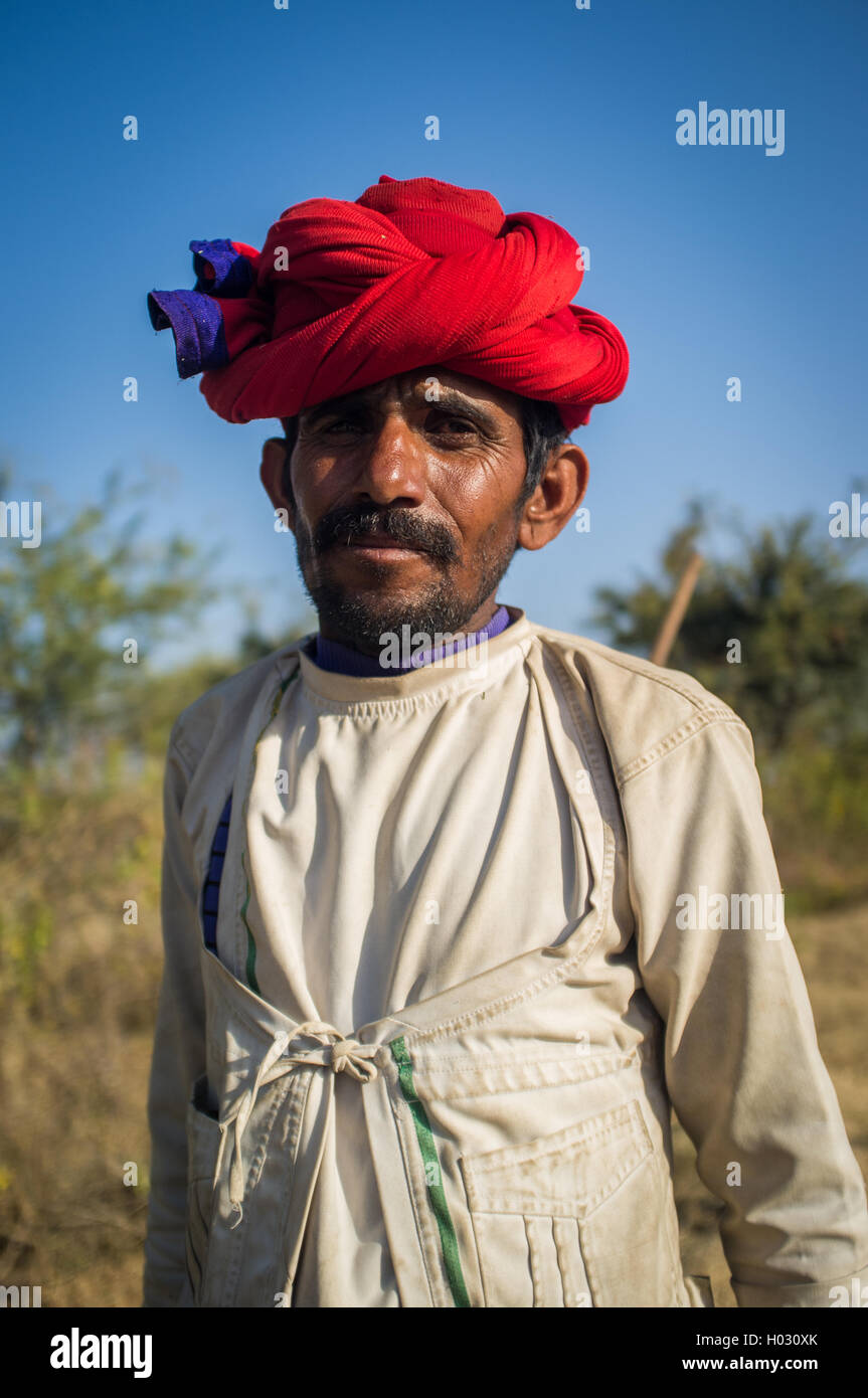 GODWAR REGION, INDIA - 13 FEBRUARY 2015: Rabari tribesman holds ...