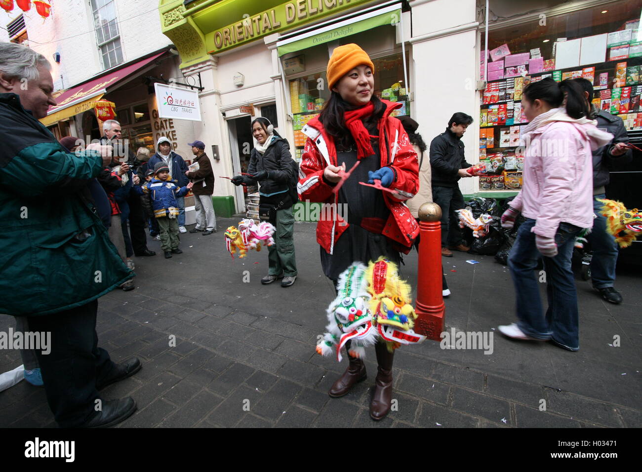 Street vendors in London's Chinatown, Gerrard Street, London, UK Stock