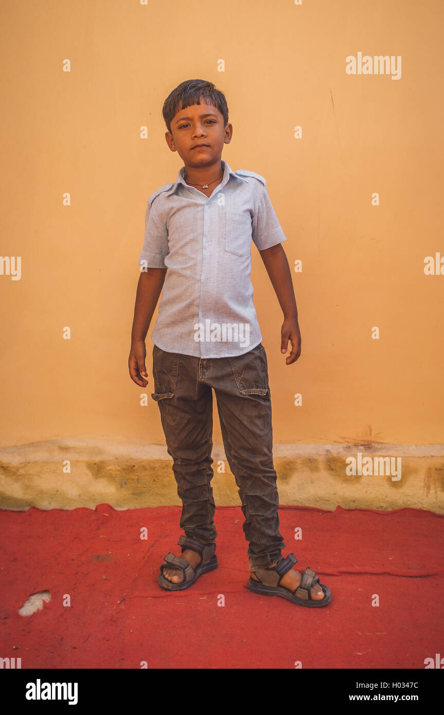 godwar region india 15 february 2015 indian boy poses in front of H0347C