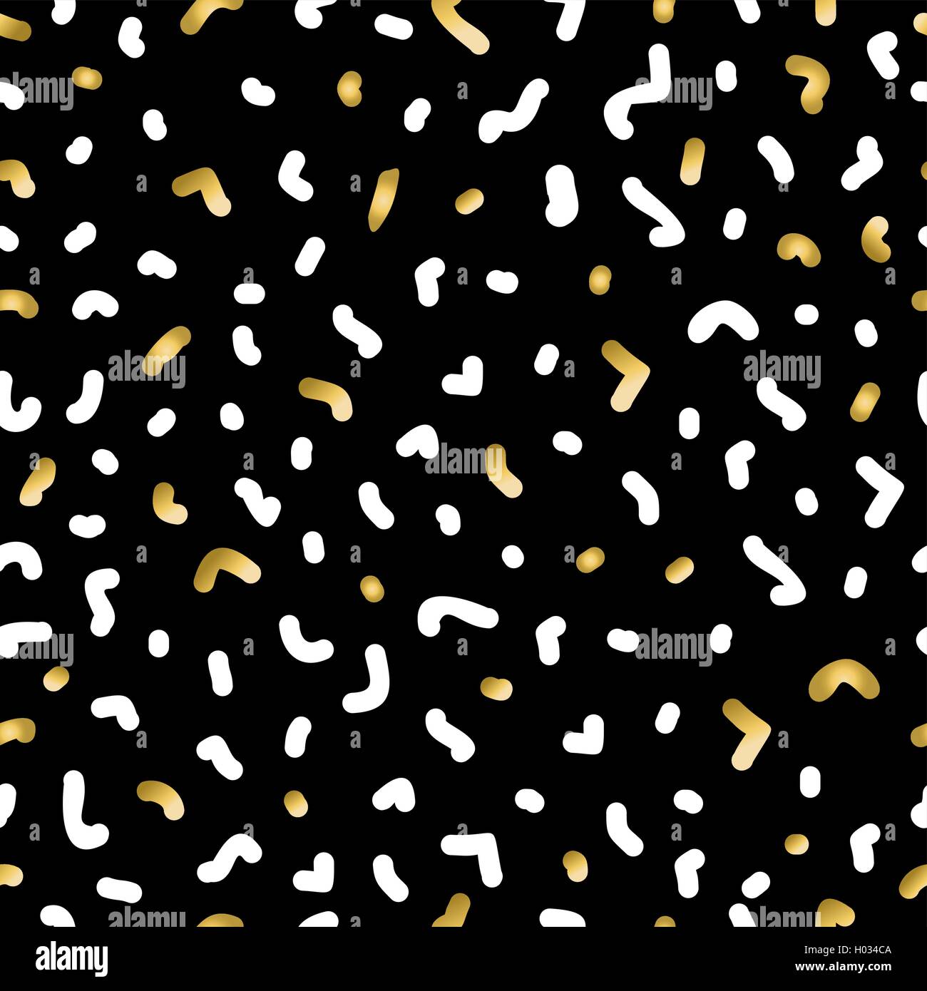 Gold color retro seamless pattern with abstract shapes in 80s memphis fashion style. EPS10 vector. Stock Vector