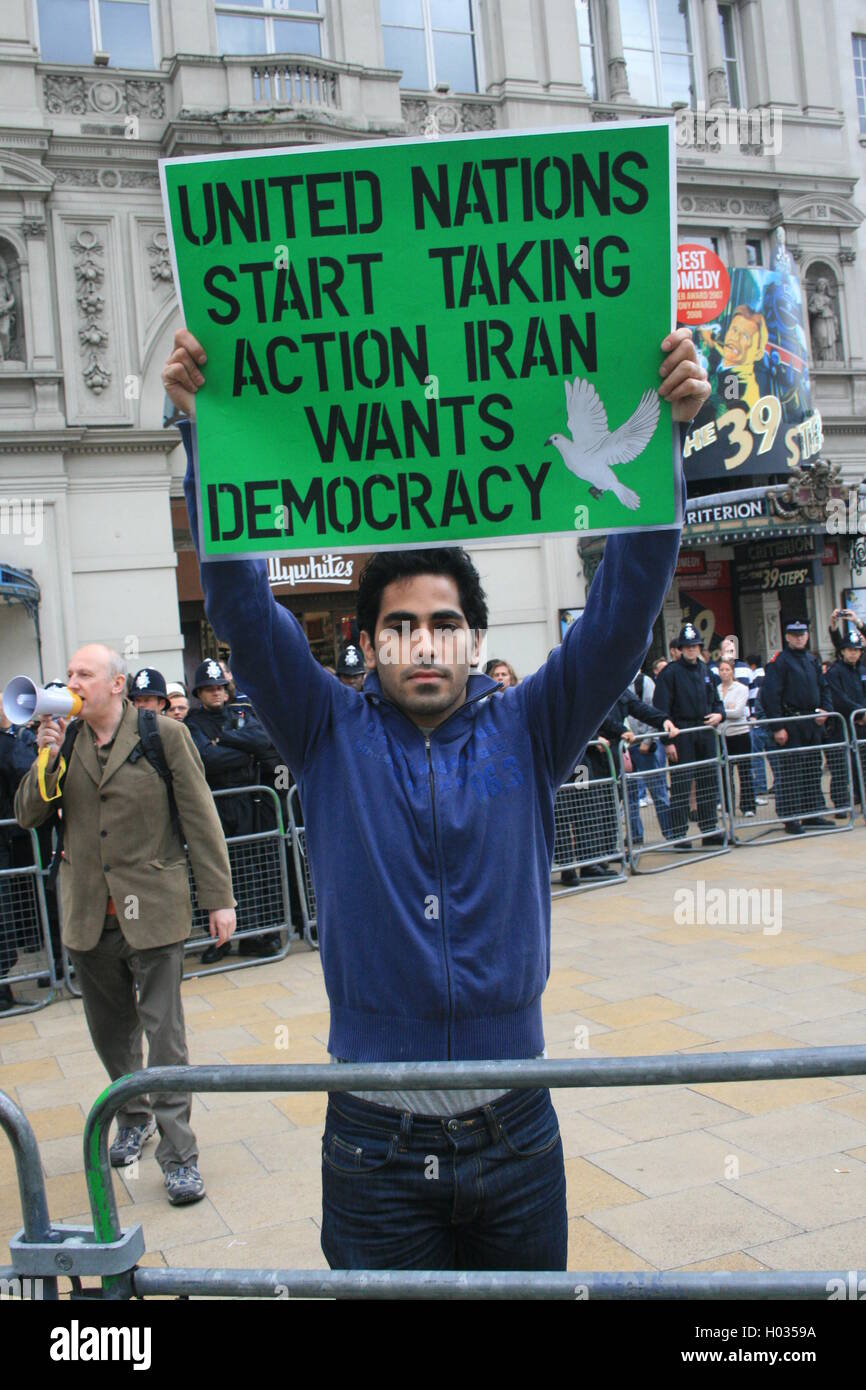 Protester demands democratic changes in Iran, London, UK. Stock Photo