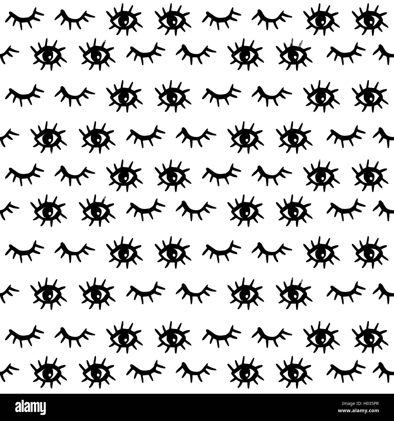 Hand drawn art seamless pattern, human eye illustration background in black and white. EPS10 vector. Stock Vector