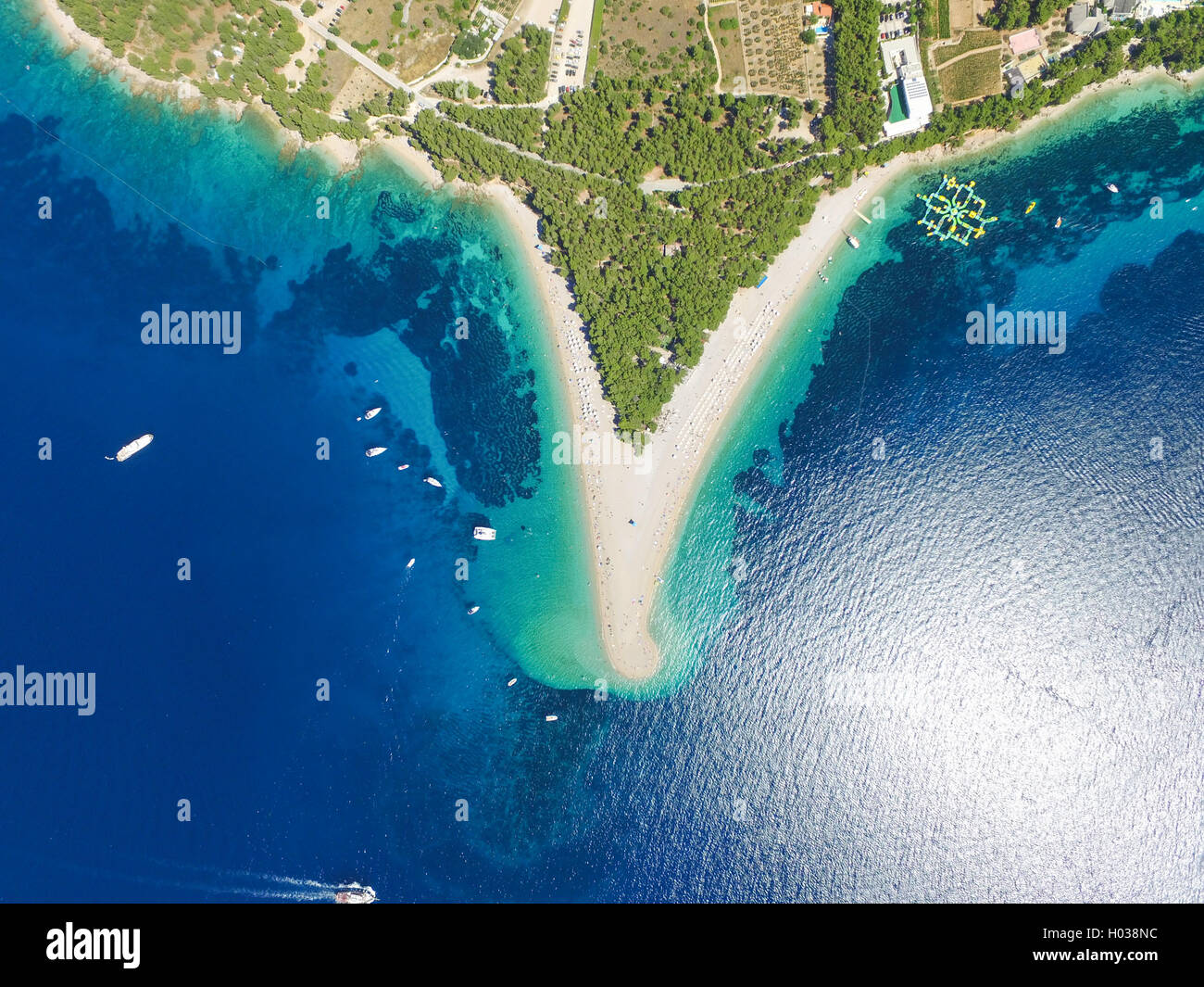 Aerial view Zlatni rat beach in Bol, Island Brac, Croatia Stock Photo ...