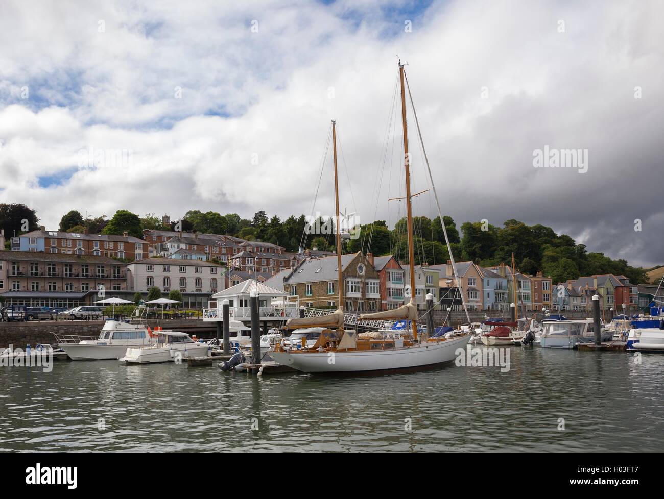 Yachts on the Dart Estuary, Dartmouth, Devon, England Stock Photo