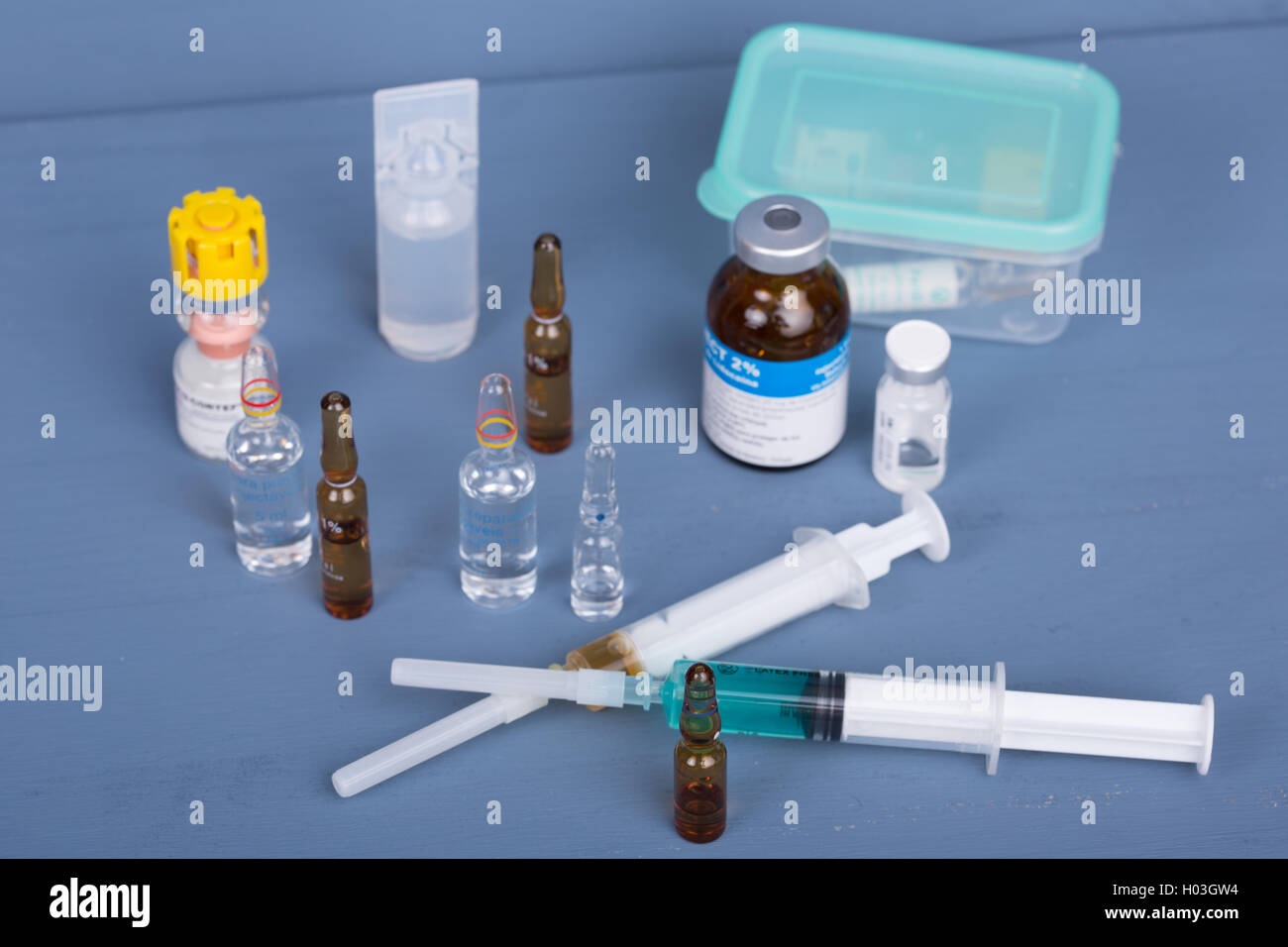 syringes with ampules of drugs Stock Photo Alamy