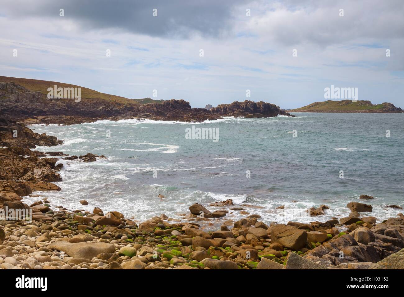 Stormy sea at Hell Bay, Bryher, Isles of Scilly, England Stock Photo