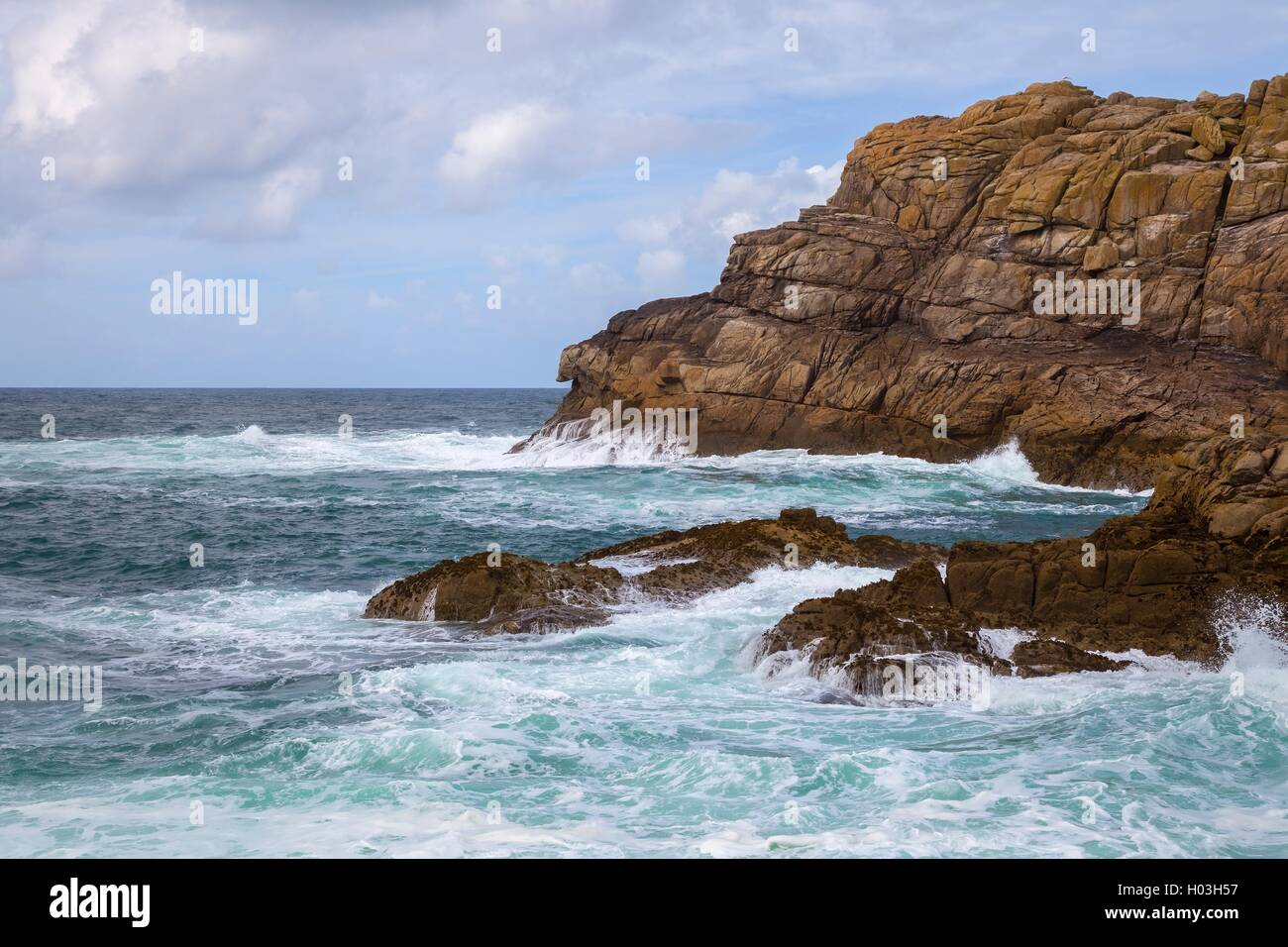 Stormy sea at Hell Bay, Bryher, Isles of Scilly, England Stock Photo