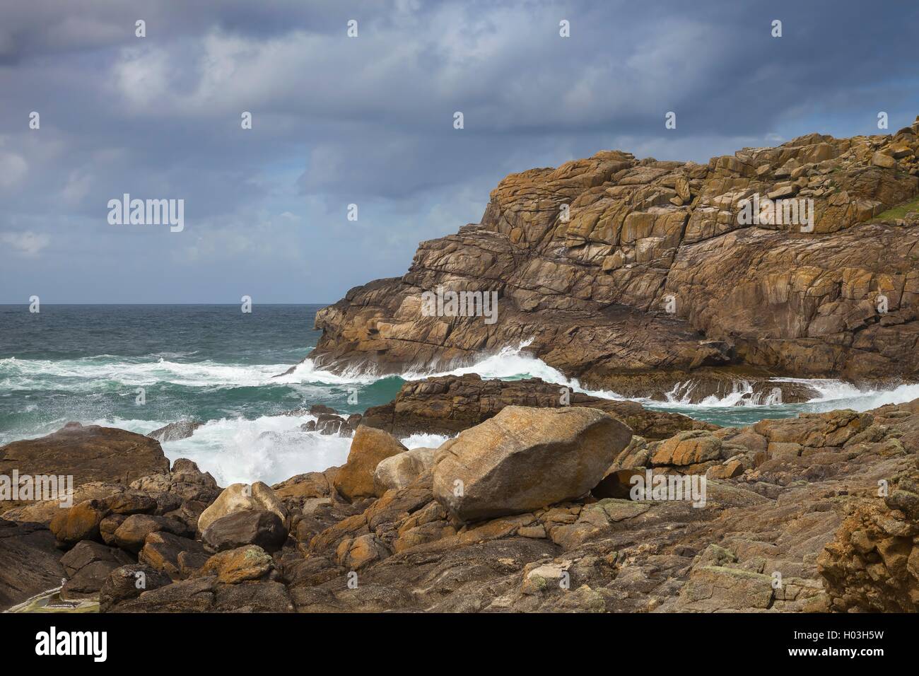 Stormy sea at Hell Bay, Bryher, Isles of Scilly, England Stock Photo
