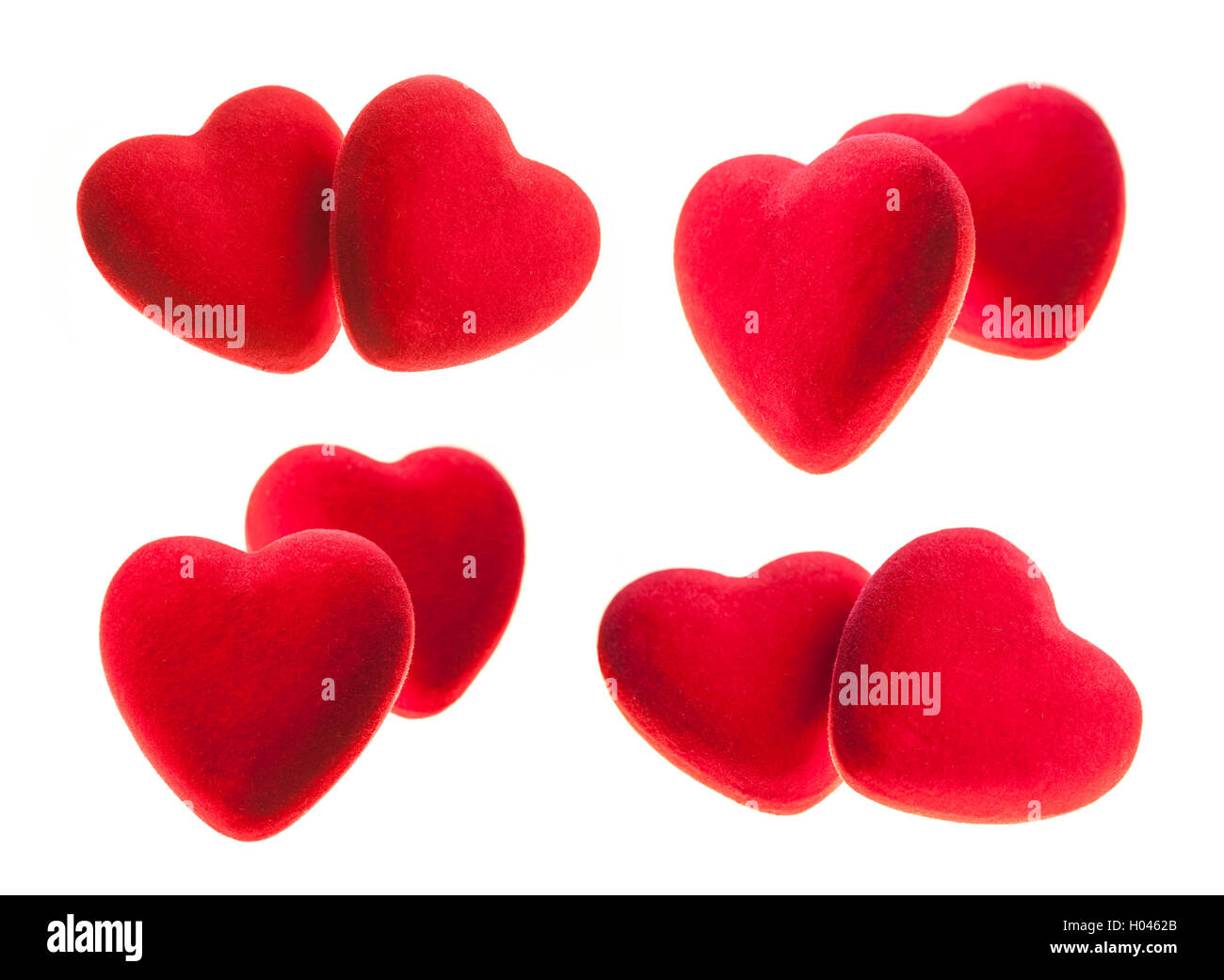 Red velvet hearts isolated on white background. Stock Photo