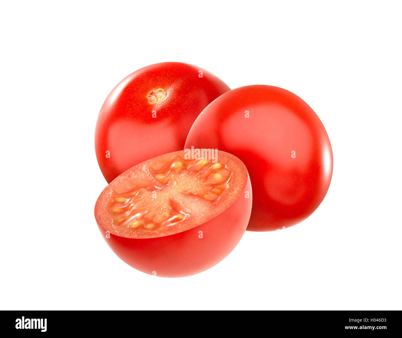 Cherry tomatoes closeup, isolated on white Stock Photo