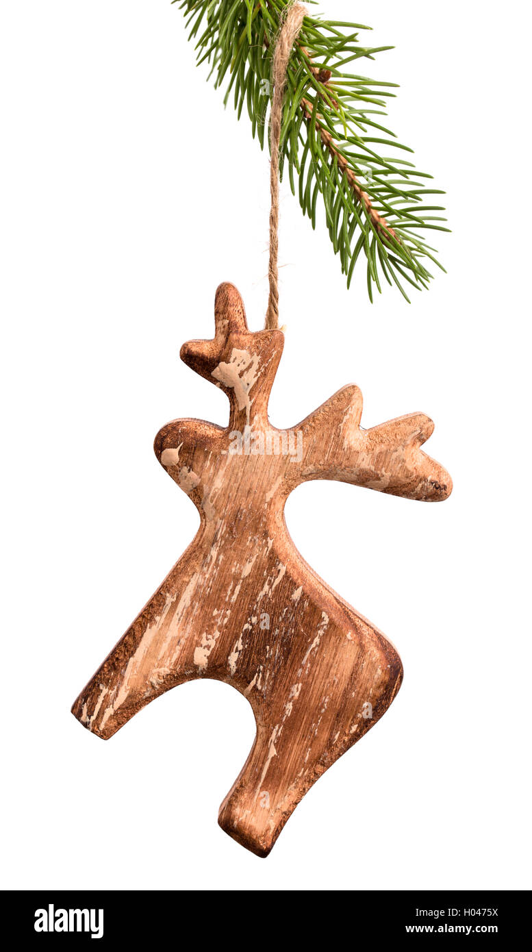 Christmas wooden moose isolated on white Stock Photo