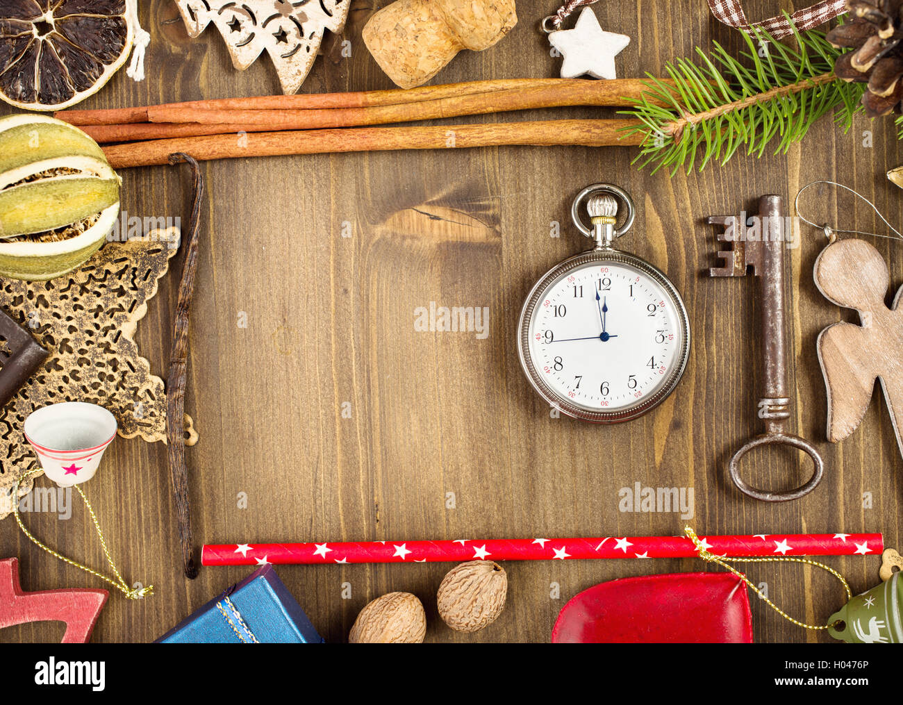 Christmas decoration on wooden background Stock Photo