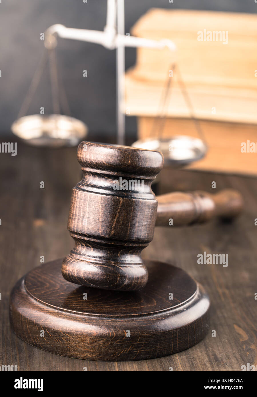 Wooden gavel on table Stock Photo
